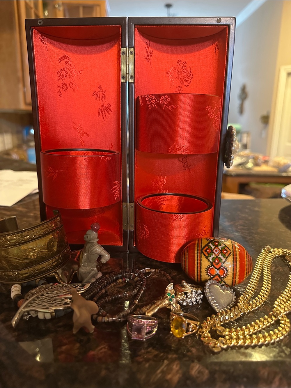 Red Satin Jewelry Organizer Case W/Jewelry!